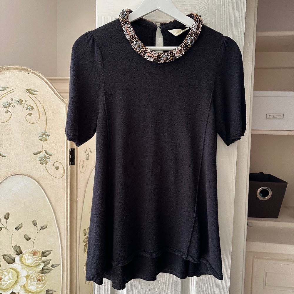Anthropologie Beads Embroidery Black Blouse